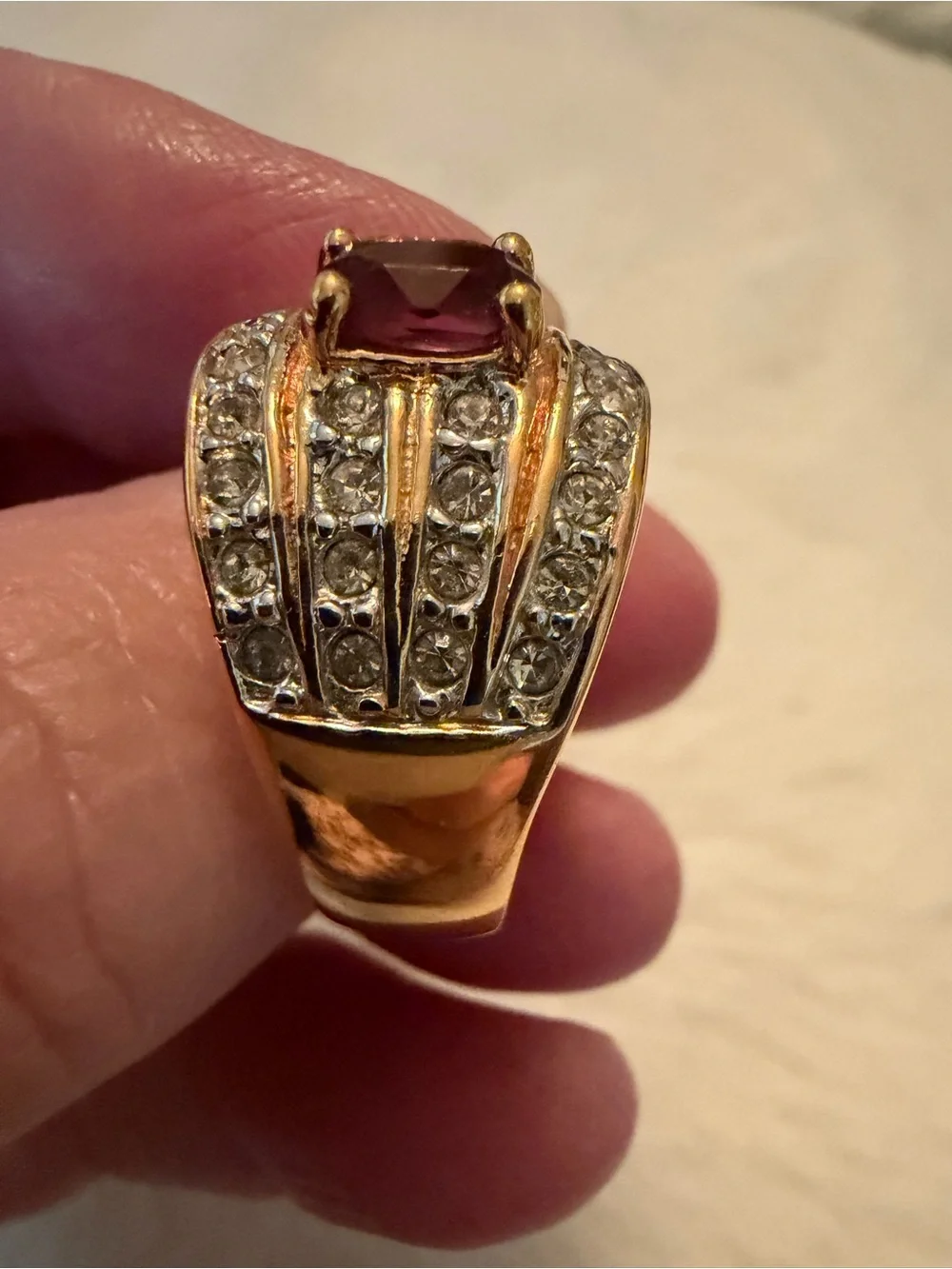 Joan Rivers Gold-Tone Ring with Purple Center and Clear Accents